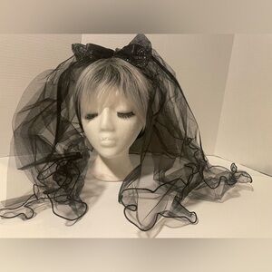 Cosplay Black Headwear Double Layer Veil Cosplay Black Veil Bride 18” New